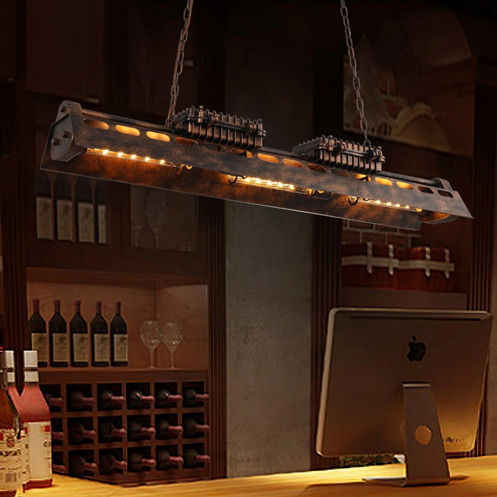 Pendant Light | Industrial Steampunk Metal Shade & Adjustable Chain | For Bar & Kitchen