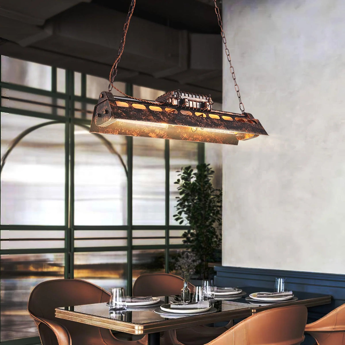 Pendant Light | Industrial Steampunk Metal Shade & Adjustable Chain | For Bar & Kitchen