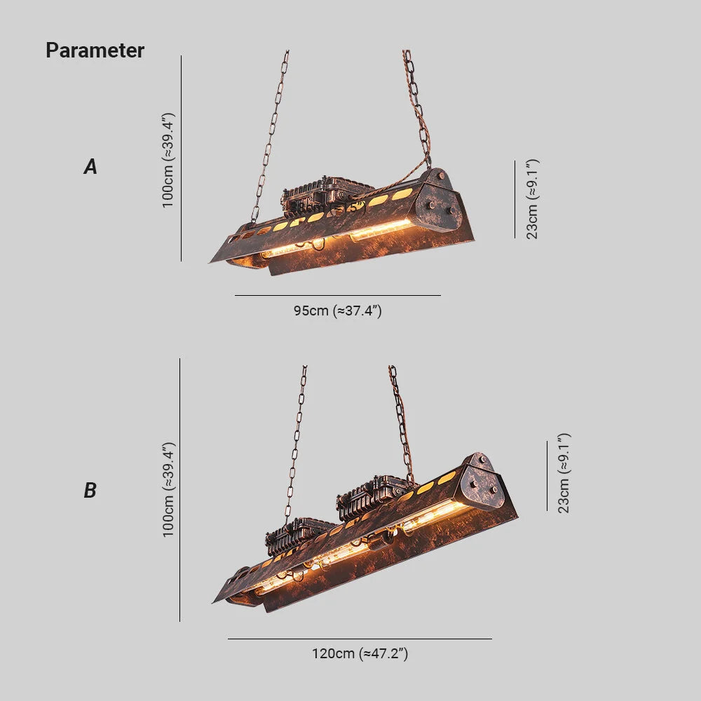 Pendant Light | Industrial Steampunk Metal Shade & Adjustable Chain | For Bar & Kitchen