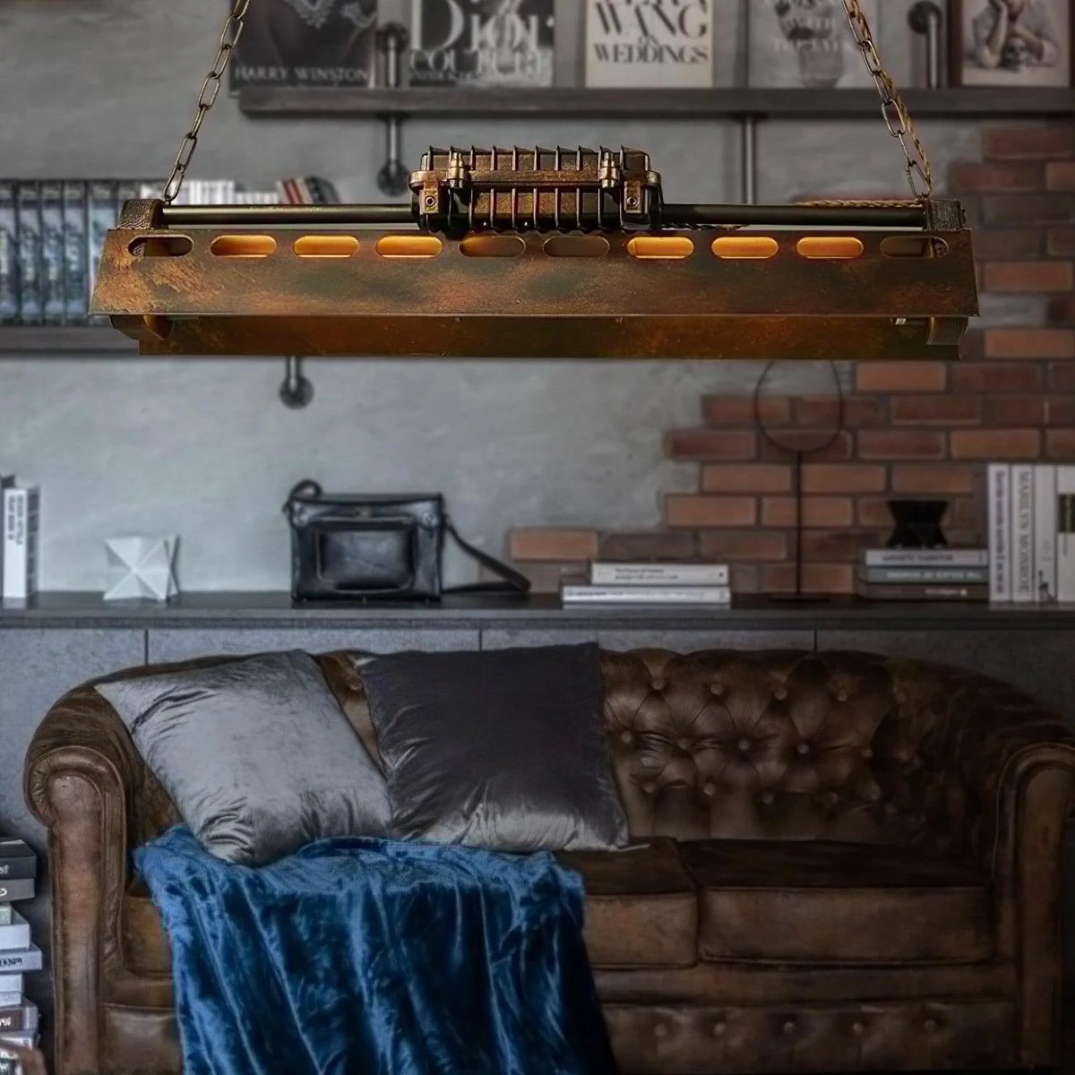 Pendant Light | Industrial Steampunk Metal Shade & Adjustable Chain | For Bar & Kitchen