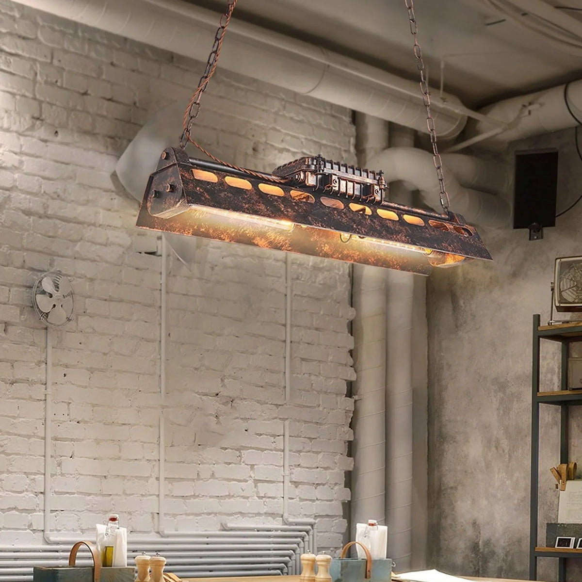 Pendant Light | Industrial Steampunk Metal Shade & Adjustable Chain | For Bar & Kitchen