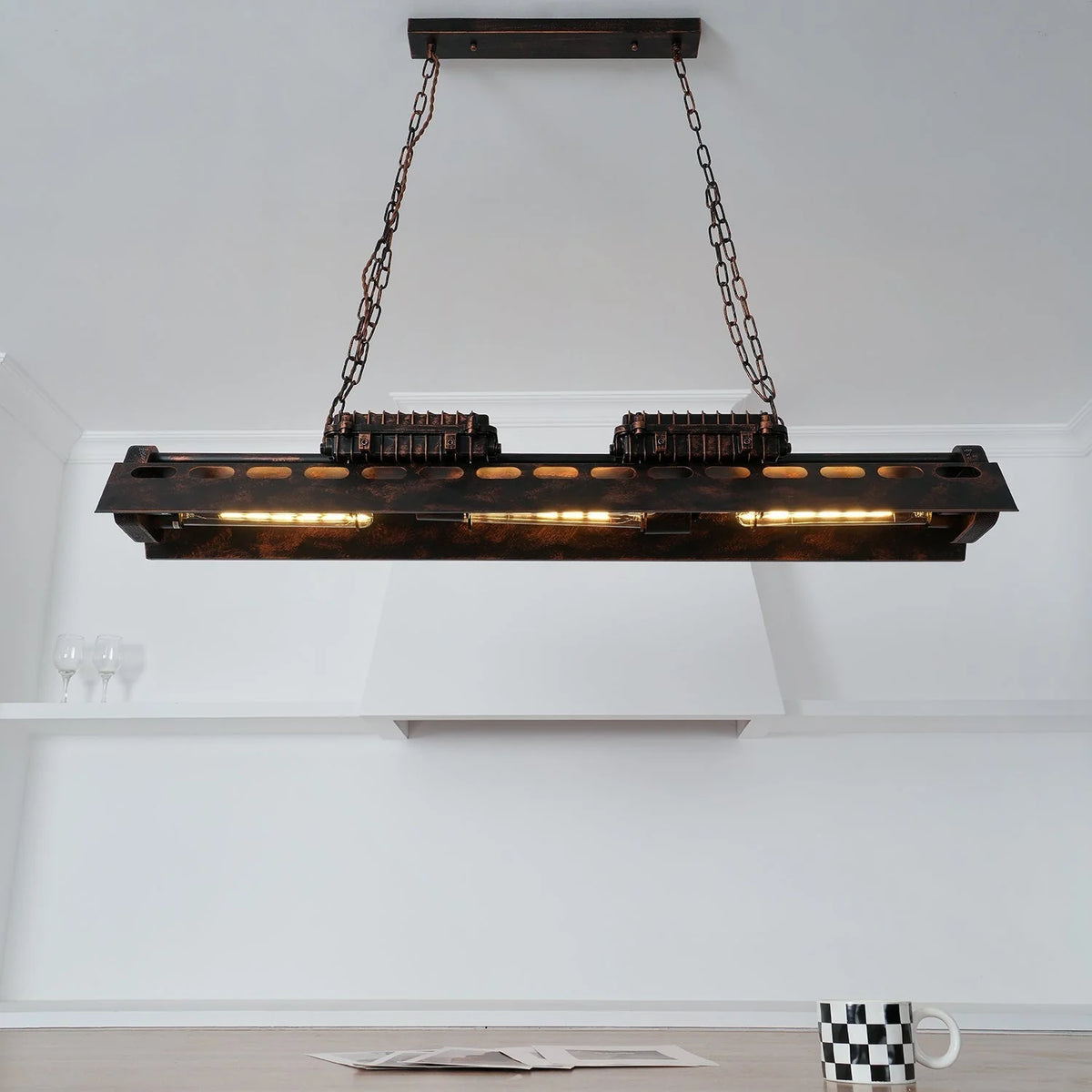 Pendant Light | Industrial Steampunk Metal Shade & Adjustable Chain | For Bar & Kitchen