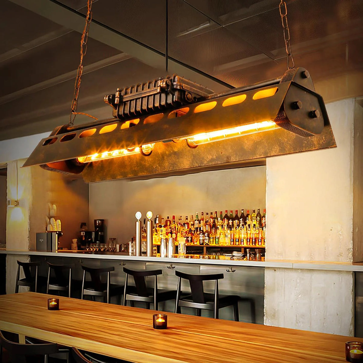 Pendant Light | Industrial Steampunk Metal Shade & Adjustable Chain | For Bar & Kitchen