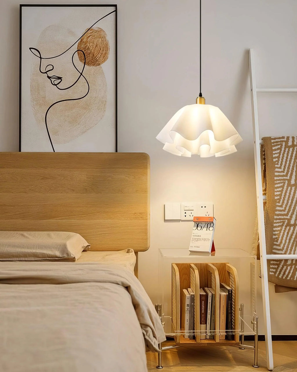 Pendant Light | Modern Petal Design | Brass & White Plastic Shade