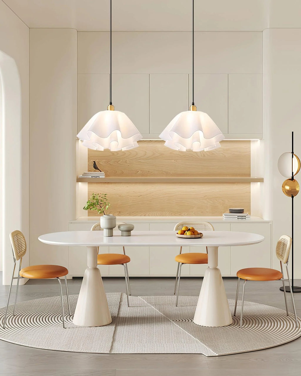 Pendant Light | Modern Petal Design | Brass & White Plastic Shade