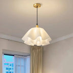 Pendant Light | Modern Petal Design | Brass & White Plastic Shade