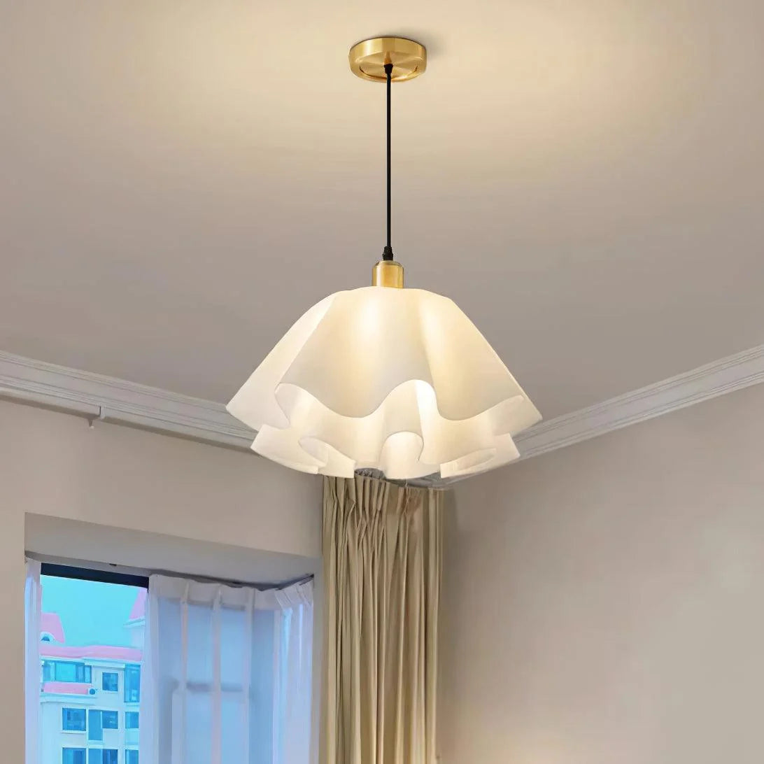 Pendant Light | Modern Petal Design | Brass & White Plastic Shade