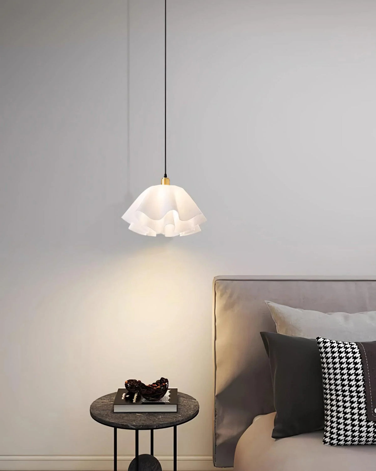 Pendant Light | Modern Petal Design | Brass & White Plastic Shade