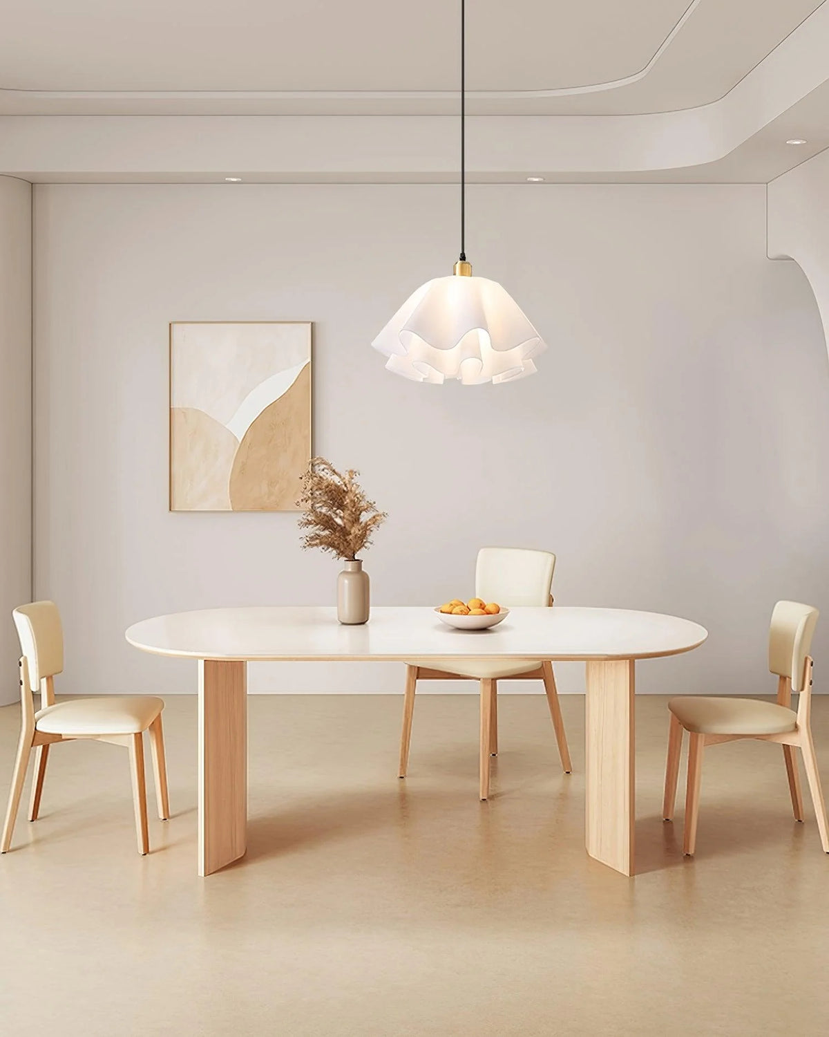 Pendant Light | Modern Petal Design | Brass & White Plastic Shade