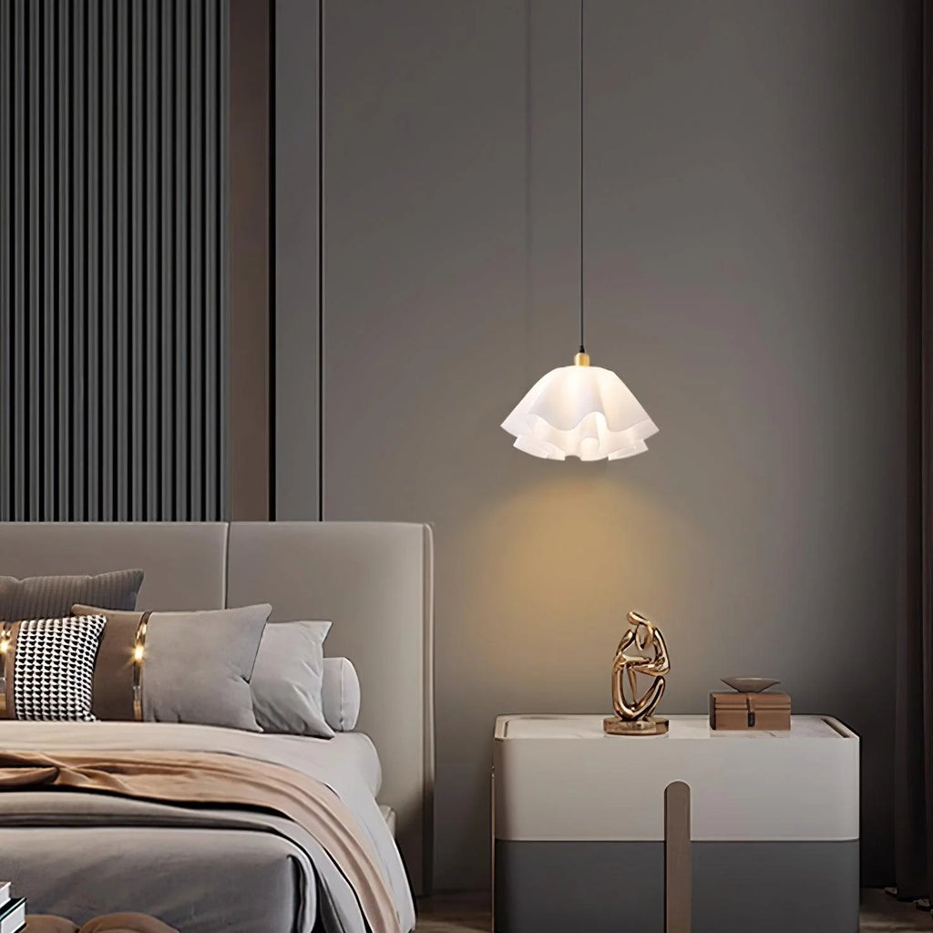 Pendant Light | Modern Petal Design | Brass & White Plastic Shade