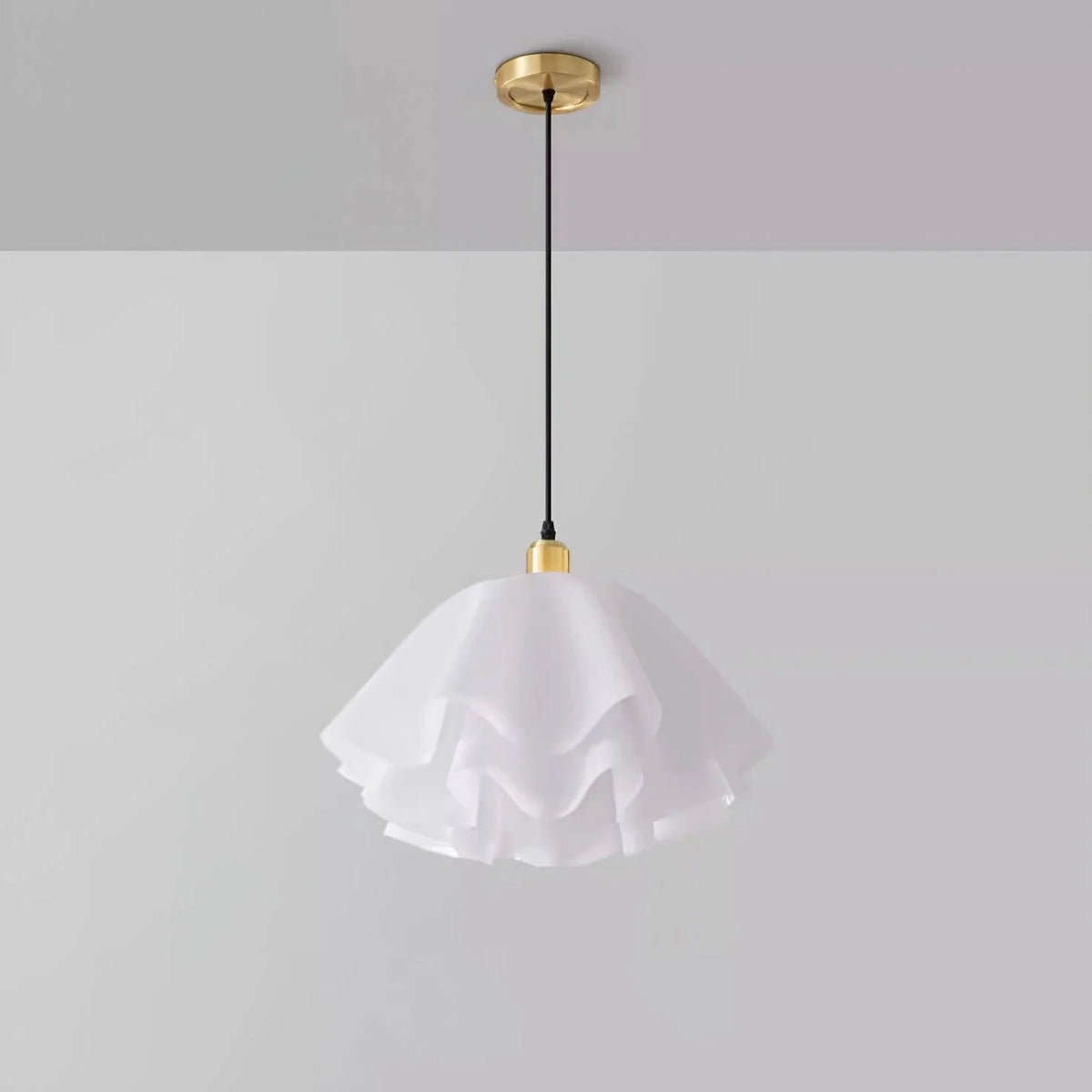 Pendant Light | Modern Petal Design | Brass & White Plastic Shade