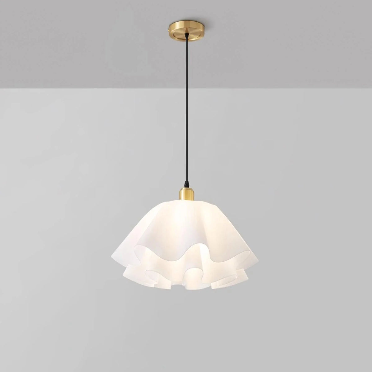 Pendant Light | Modern Petal Design | Brass & White Plastic Shade