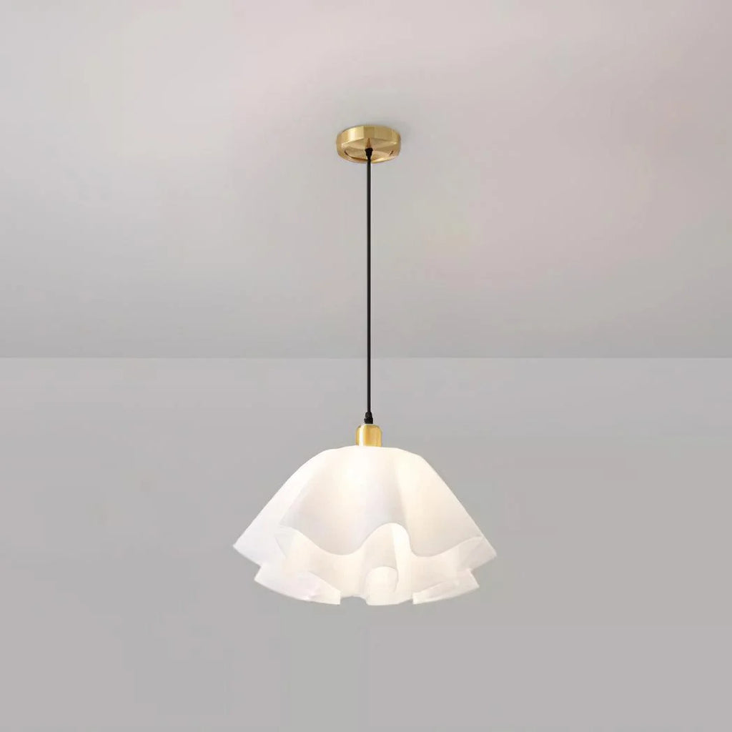 Pendant Light | Modern Petal Design | Brass & White Plastic Shade