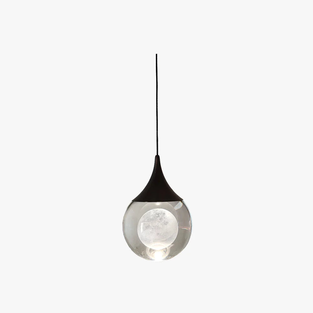 Pendant Light | Moon-Inspired Black Metal & Crystal