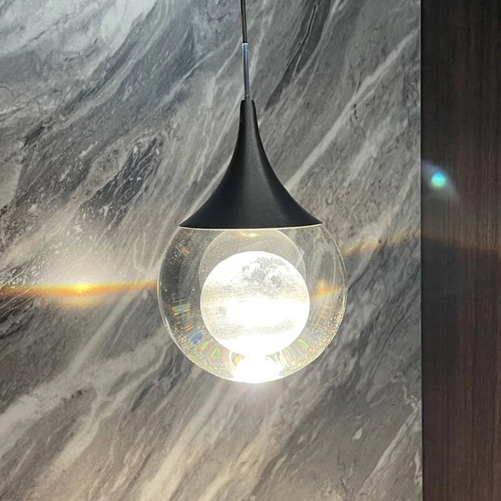 Pendant Light | Moon-Inspired Black Metal & Crystal