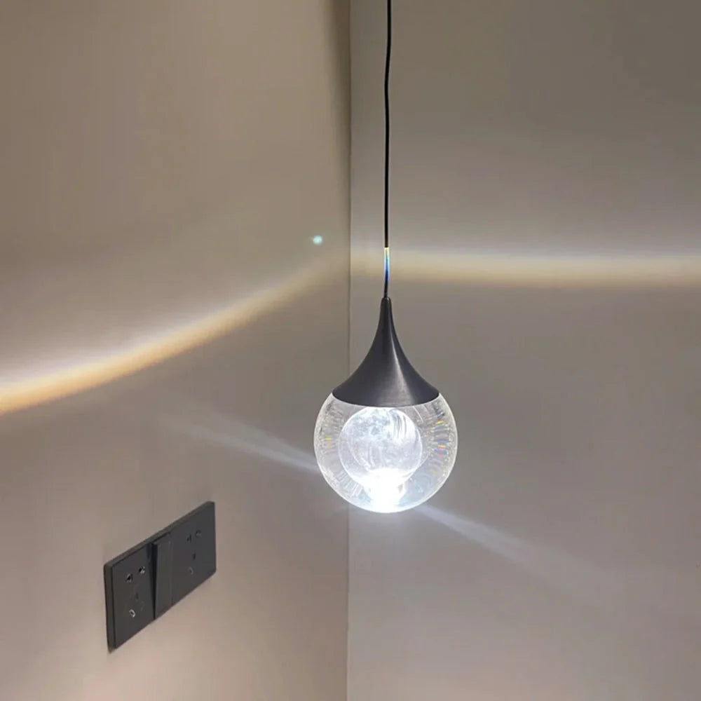 Pendant Light | Moon-Inspired Black Metal & Crystal