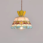 Pendant Light | Stained Glass Floral Shade & Metal Frame | Adjustable 59-Inch Cord