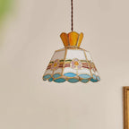 Pendant Light | Stained Glass Floral Shade & Metal Frame | Adjustable 59-Inch Cord