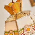 Pendant Light | Stained Glass Floral Shade & Metal Frame | Adjustable 59-Inch Cord