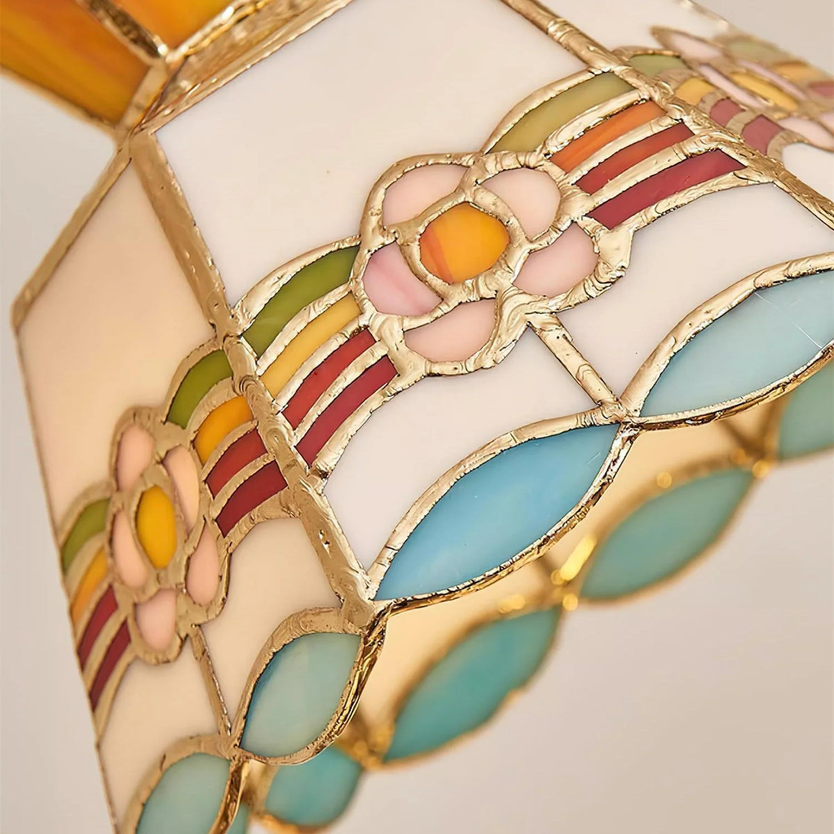Pendant Light | Stained Glass Floral Shade & Metal Frame | Adjustable 59-Inch Cord