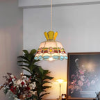 Pendant Light | Stained Glass Floral Shade & Metal Frame | Adjustable 59-Inch Cord