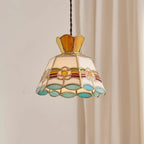 Pendant Light | Stained Glass Floral Shade & Metal Frame | Adjustable 59-Inch Cord