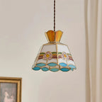 Pendant Light | Stained Glass Floral Shade & Metal Frame | Adjustable 59-Inch Cord