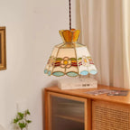 Pendant Light | Stained Glass Floral Shade & Metal Frame | Adjustable 59-Inch Cord