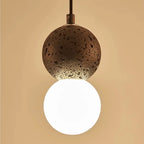 Pendant Light | Travertine & Acrylic Double Globe | LED Bulb Included