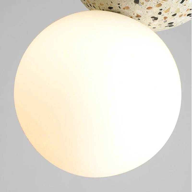 Pendant Light | Travertine & Acrylic Double Globe | LED Bulb Included