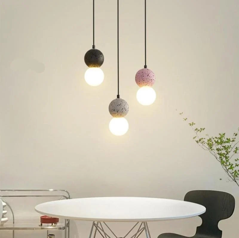 Pendant Light | Travertine & Acrylic Double Globe | LED Bulb Included