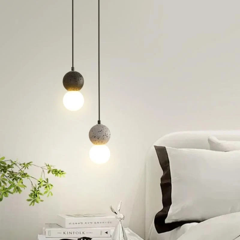 Pendant Light | Travertine & Acrylic Double Globe | LED Bulb Included