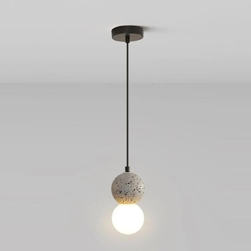 Pendant Light | Travertine & Acrylic Double Globe | LED Bulb Included