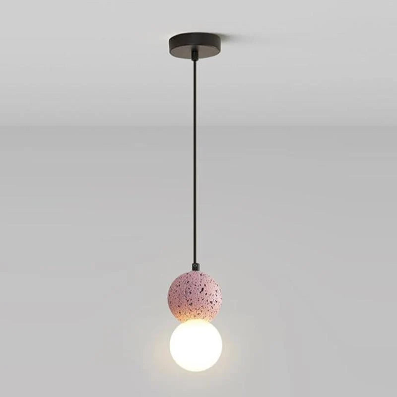 Pendant Light | Travertine & Acrylic Double Globe | LED Bulb Included