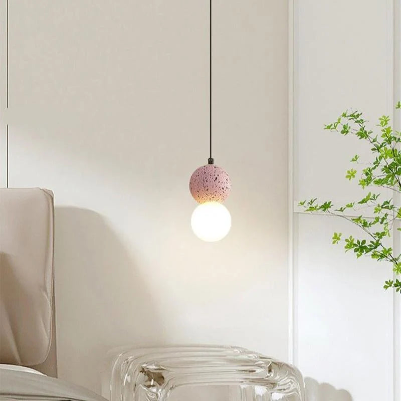 Pendant Light | Travertine & Acrylic Double Globe | LED Bulb Included