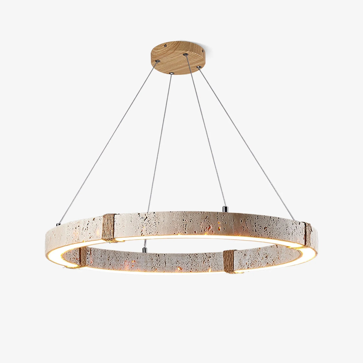 Pendant Light | Travertine Ring & Wood Accent Dimmable Integrated LED