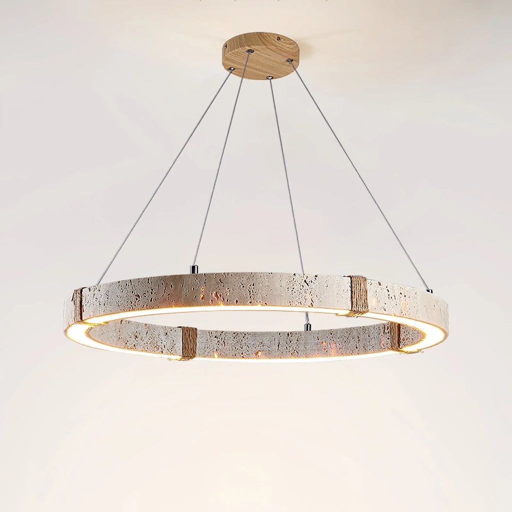 Pendant Light | Travertine Ring & Wood Accent Dimmable Integrated LED
