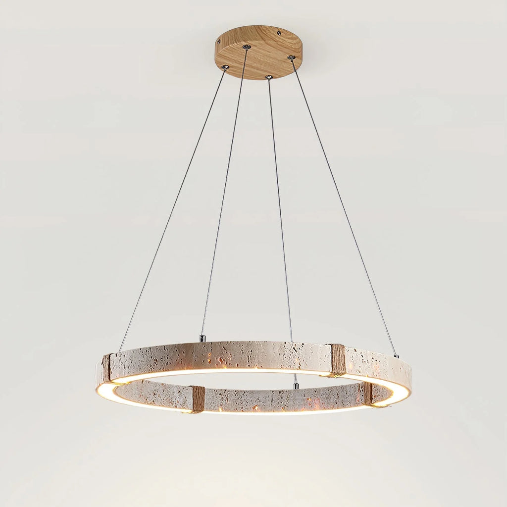 Pendant Light | Travertine Ring & Wood Accent Dimmable Integrated LED