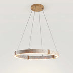 Pendant Light | Travertine Ring & Wood Accent Dimmable Integrated LED