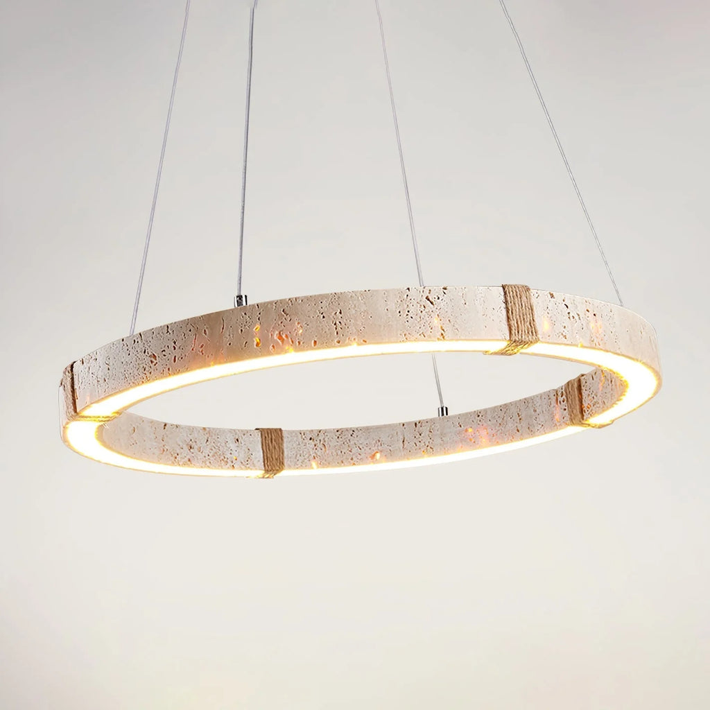 Pendant Light | Travertine Ring & Wood Accent Dimmable Integrated LED