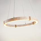 Pendant Light | Travertine Ring & Wood Accent Dimmable Integrated LED