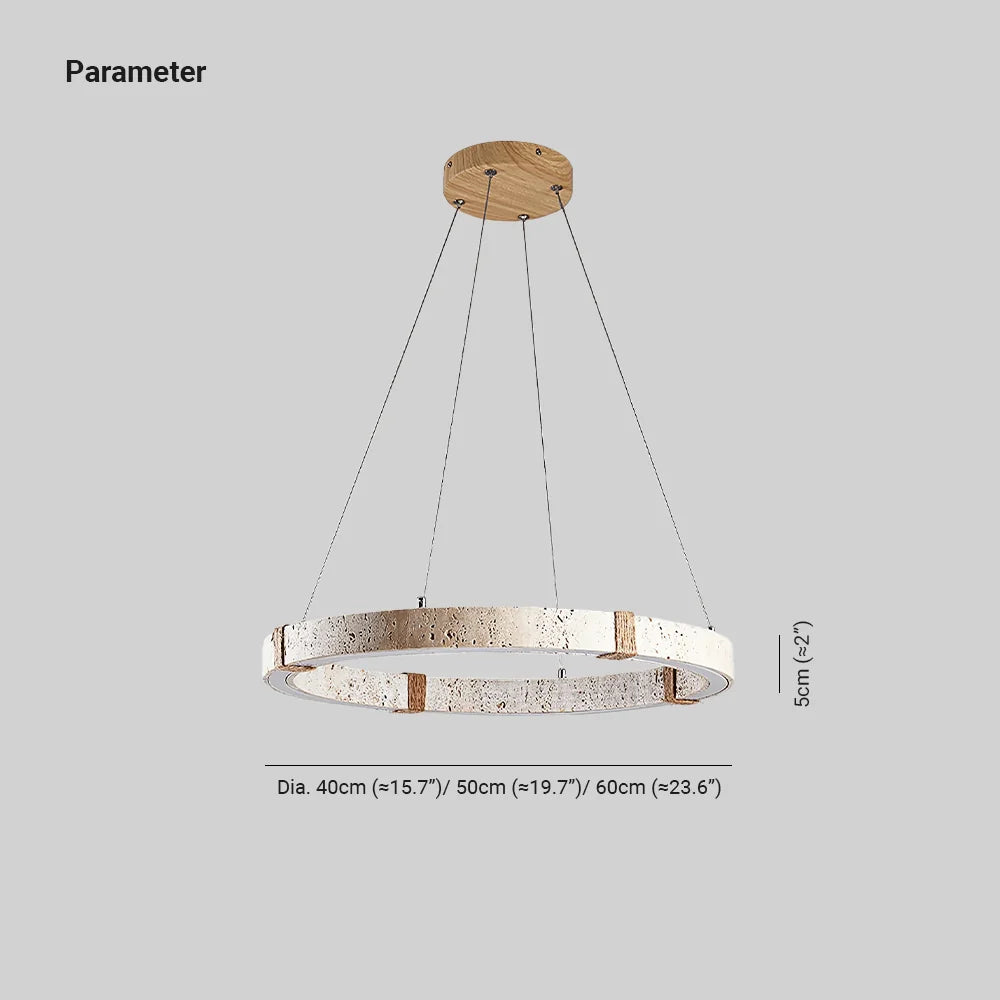 Pendant Light | Travertine Ring & Wood Accent Dimmable Integrated LED