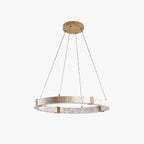 Pendant Light | Travertine Ring & Wood Accent Dimmable Integrated LED