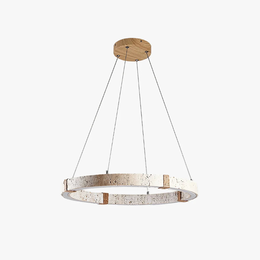 Pendant Light | Travertine Ring & Wood Accent Dimmable Integrated LED