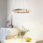Pendant Light | Travertine Ring & Wood Accent Dimmable Integrated LED