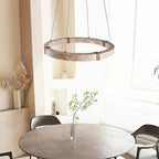 Pendant Light | Travertine Ring & Wood Accent Dimmable Integrated LED
