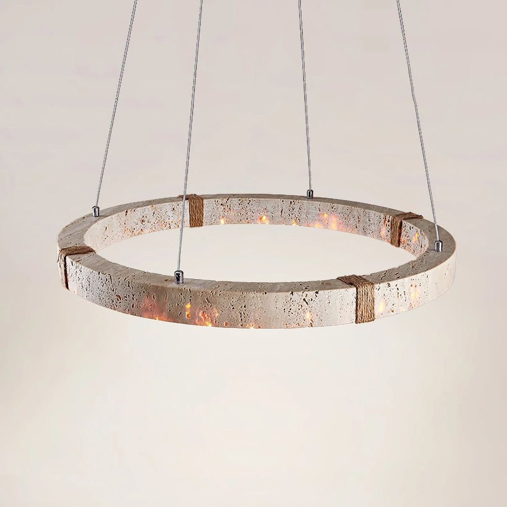 Pendant Light | Travertine Ring & Wood Accent Dimmable Integrated LED