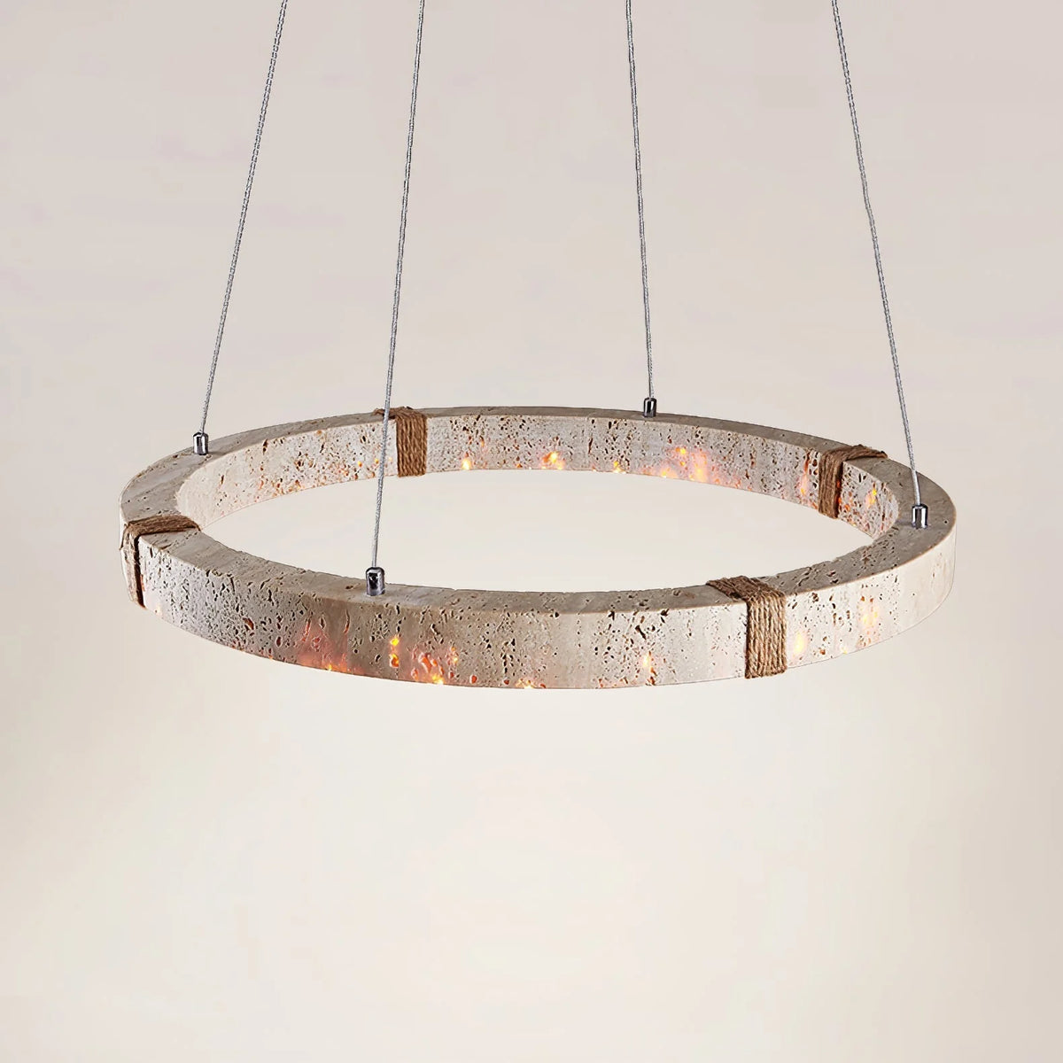 Pendant Light | Travertine Ring & Wood Accent Dimmable Integrated LED