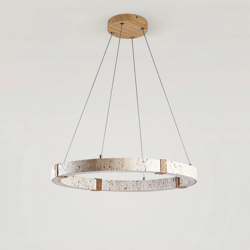 Pendant Light | Travertine Ring & Wood Accent Dimmable Integrated LED