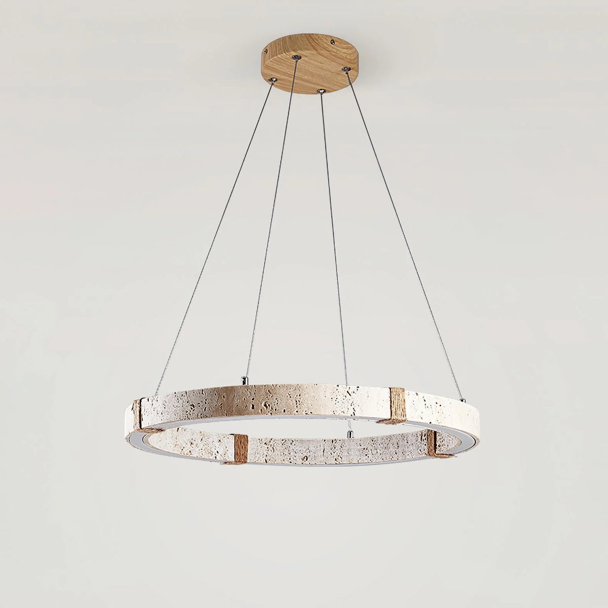 Pendant Light | Travertine Ring & Wood Accent Dimmable Integrated LED